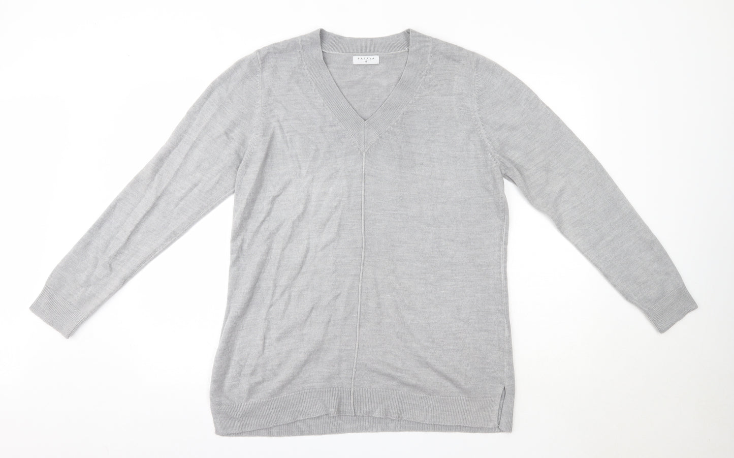 Matalan Womens Grey V-Neck  Acrylic Pullover Jumper Size 16