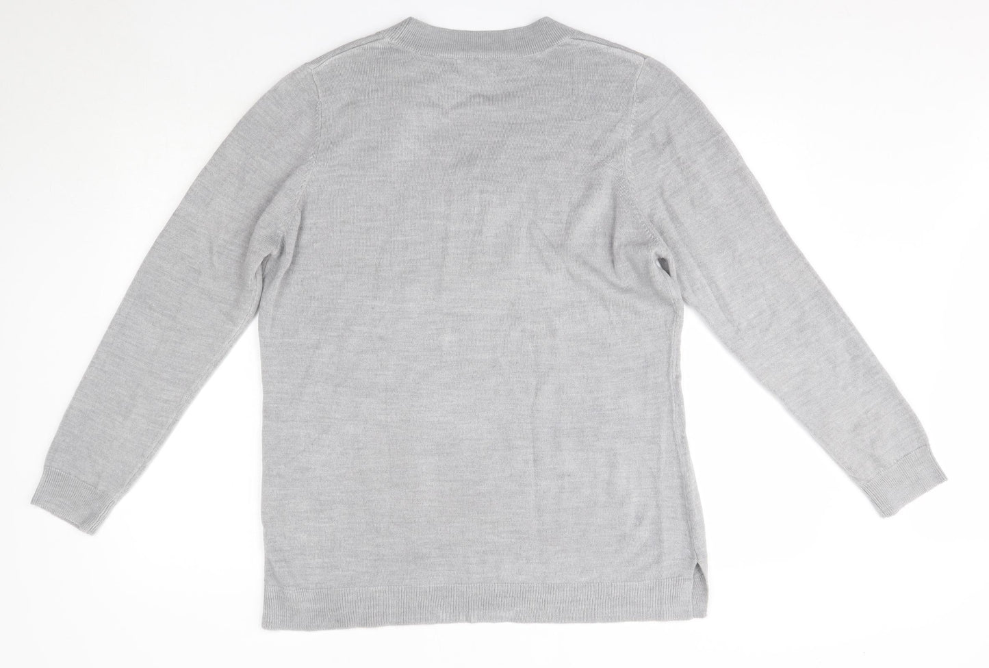 Matalan Womens Grey V-Neck  Acrylic Pullover Jumper Size 16