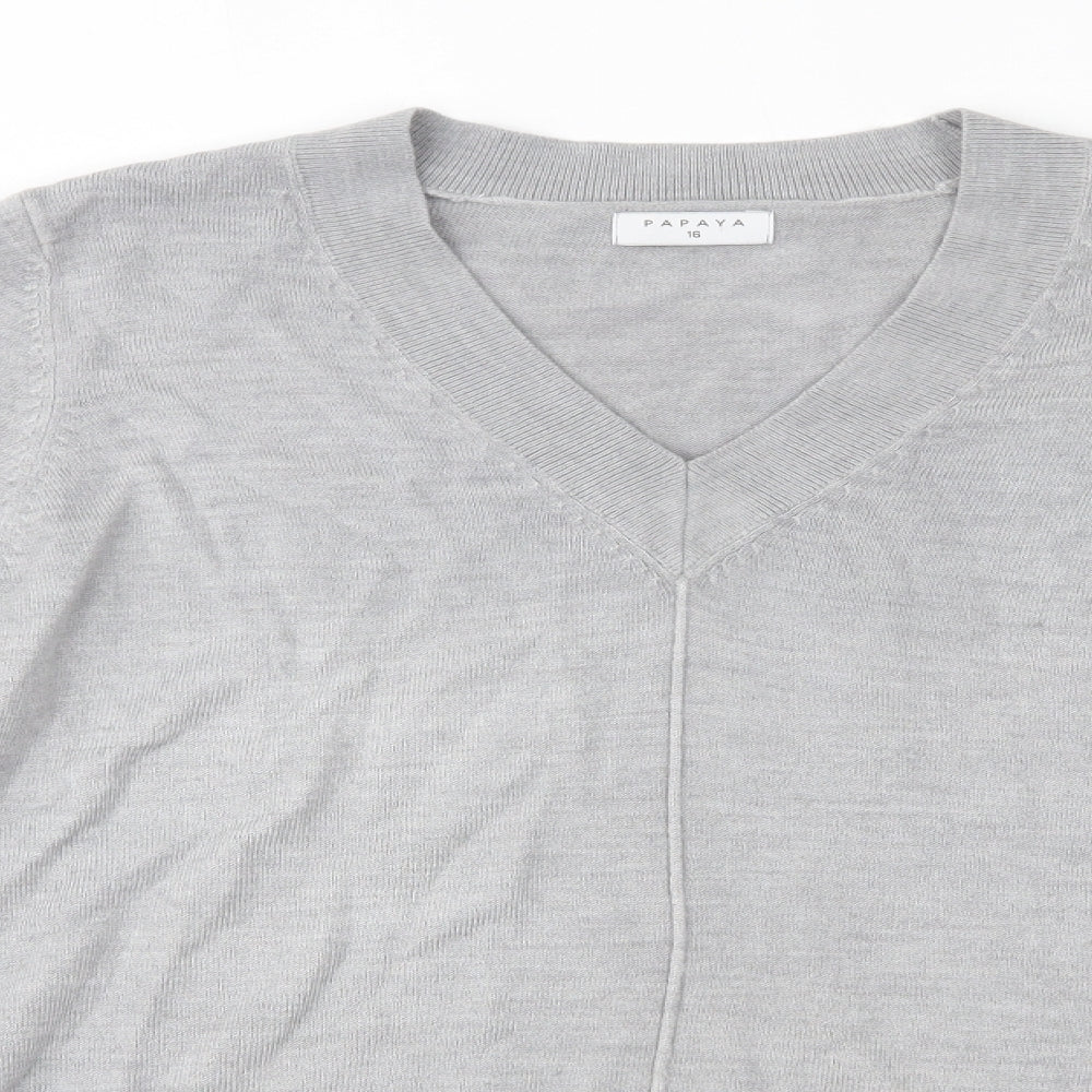 Matalan Womens Grey V-Neck  Acrylic Pullover Jumper Size 16