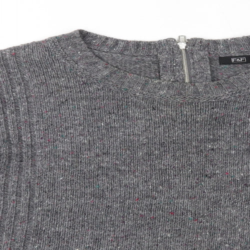 F&F Womens Grey Round Neck  Acrylic Pullover Jumper Size 12