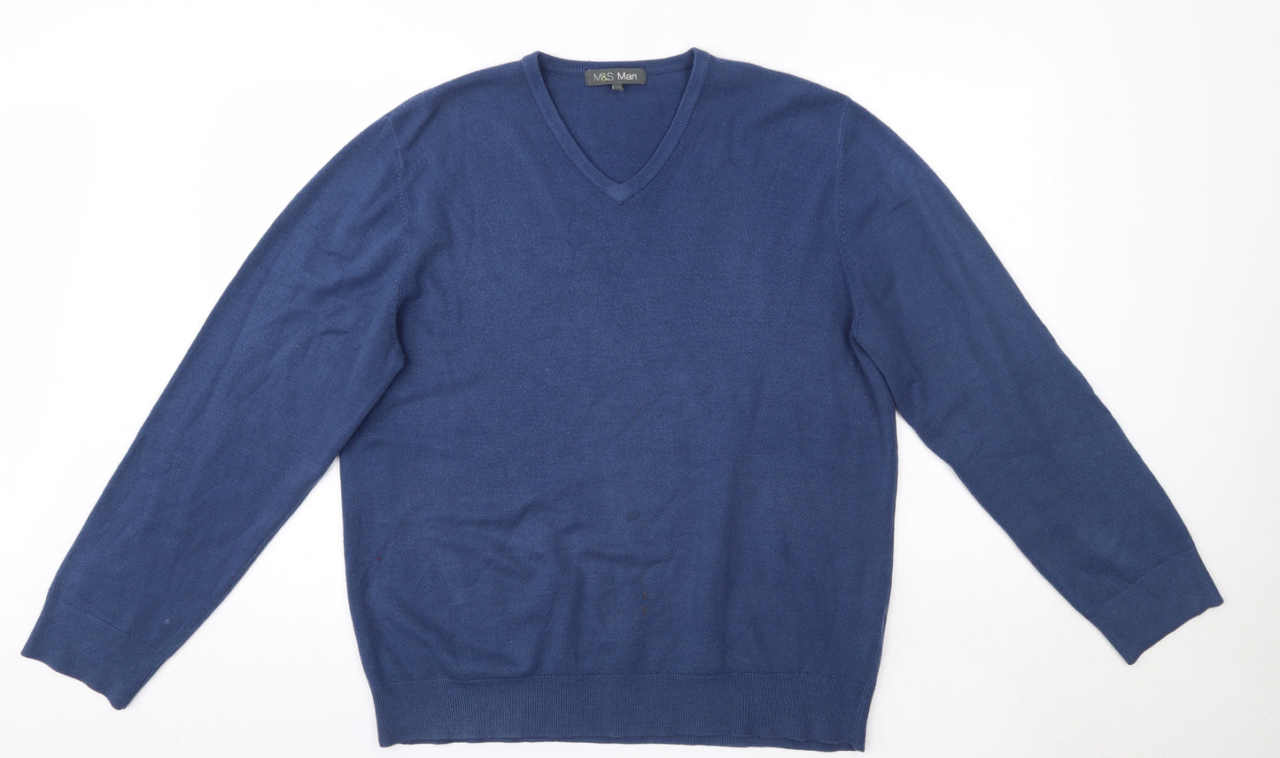M&S Mens Blue V-Neck  Acrylic Pullover Jumper Size XL