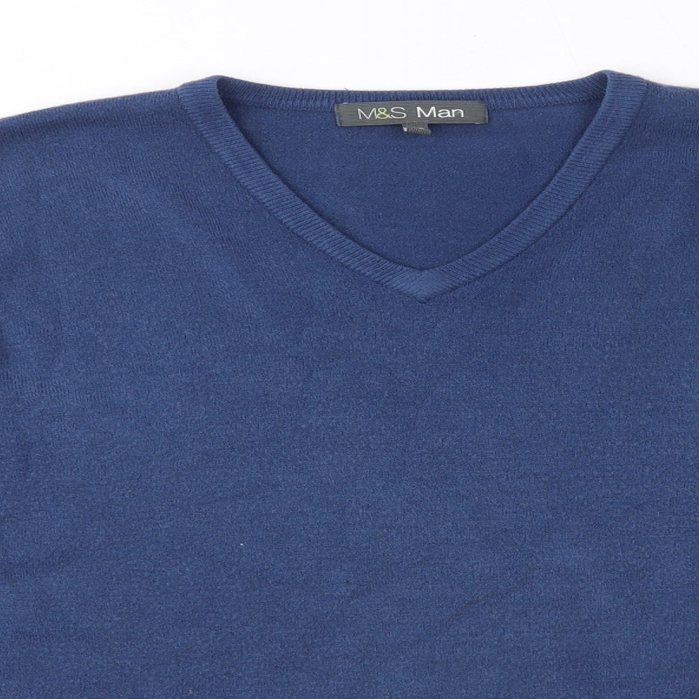 M&S Mens Blue V-Neck  Acrylic Pullover Jumper Size XL
