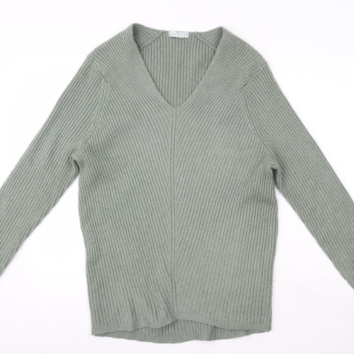 Primark Womens Green V-Neck  Polyester Pullover Jumper Size L