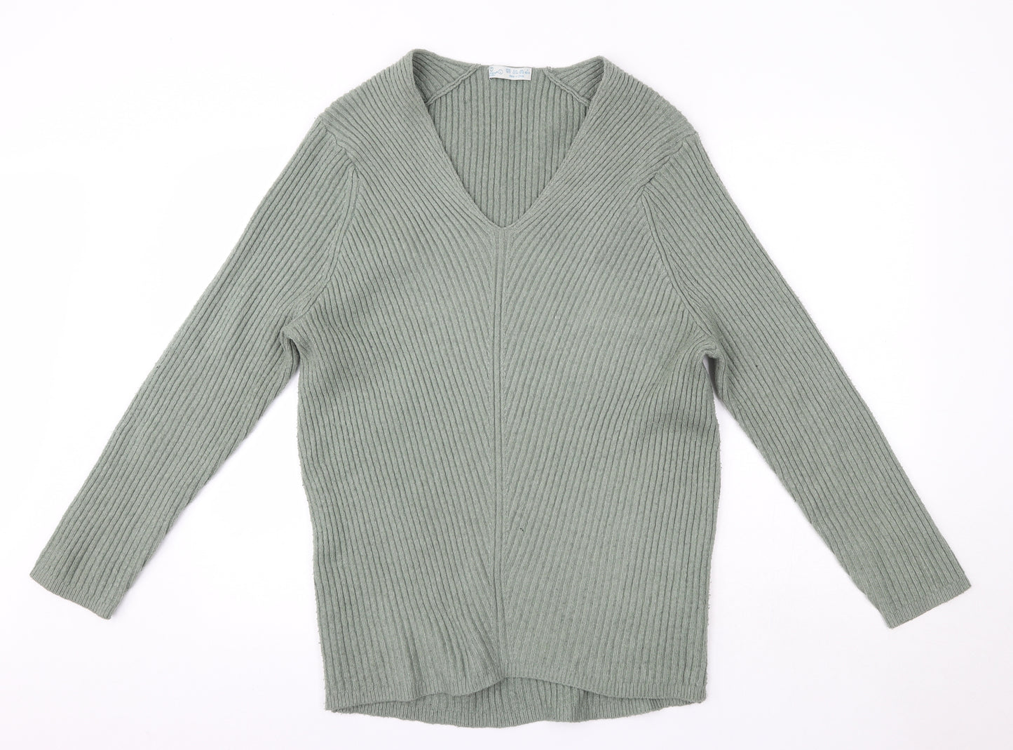 Primark Womens Green V-Neck  Polyester Pullover Jumper Size L