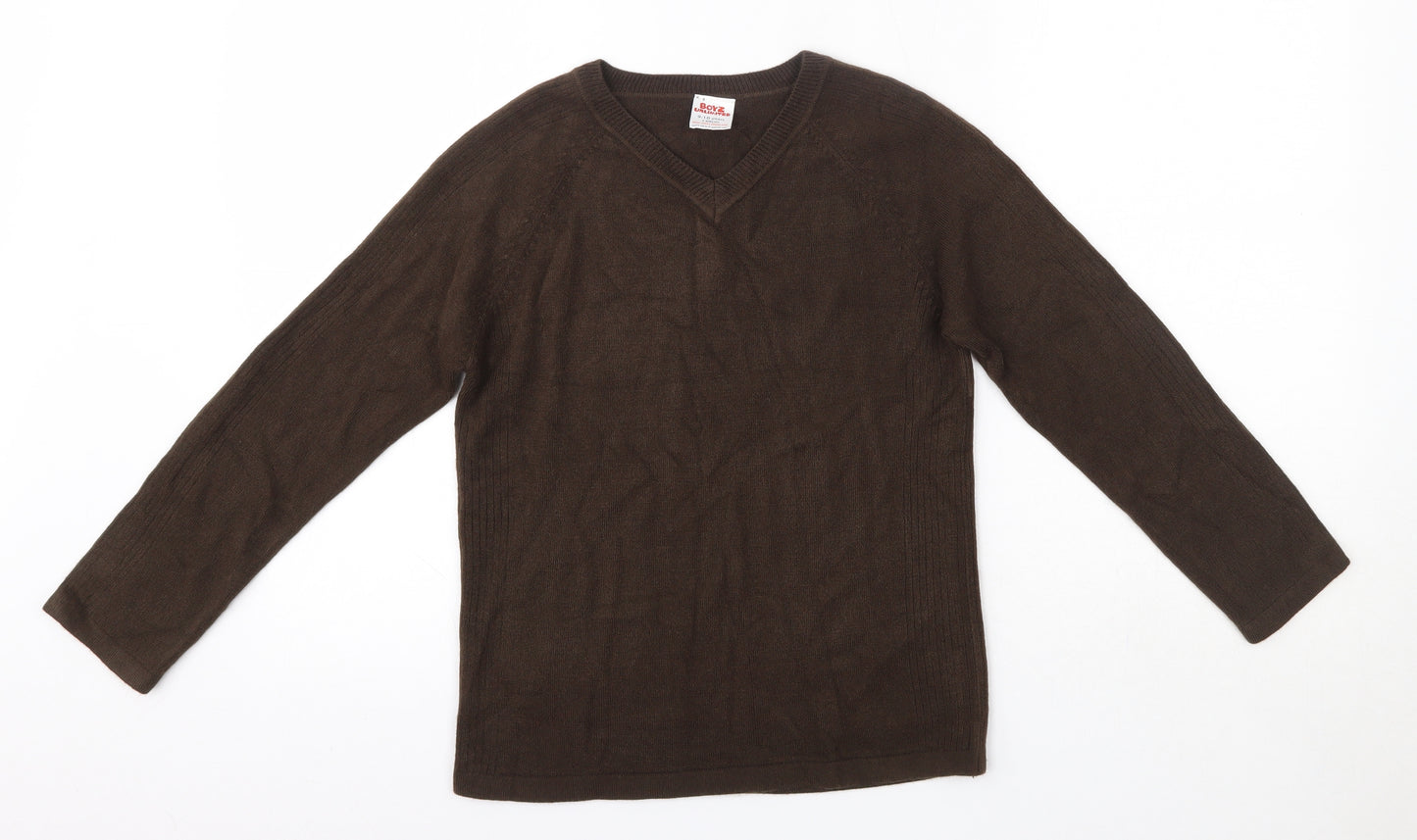 Boyz Unlimited Boys Brown V-Neck  Acrylic Pullover Jumper Size 9-10 Years