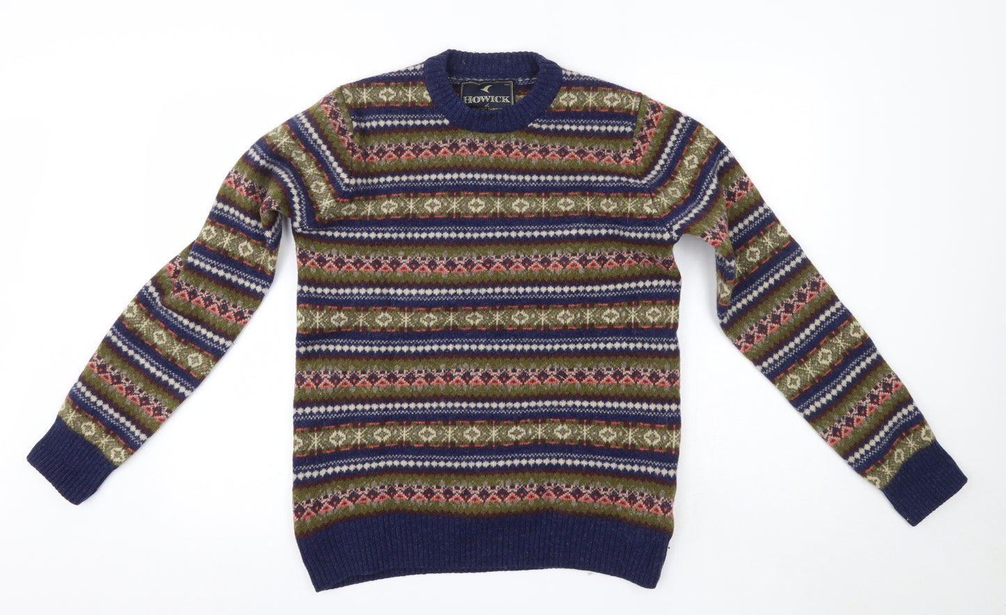 Howick Mens Multicoloured Round Neck Fair Isle Wool Pullover Jumper Size M
