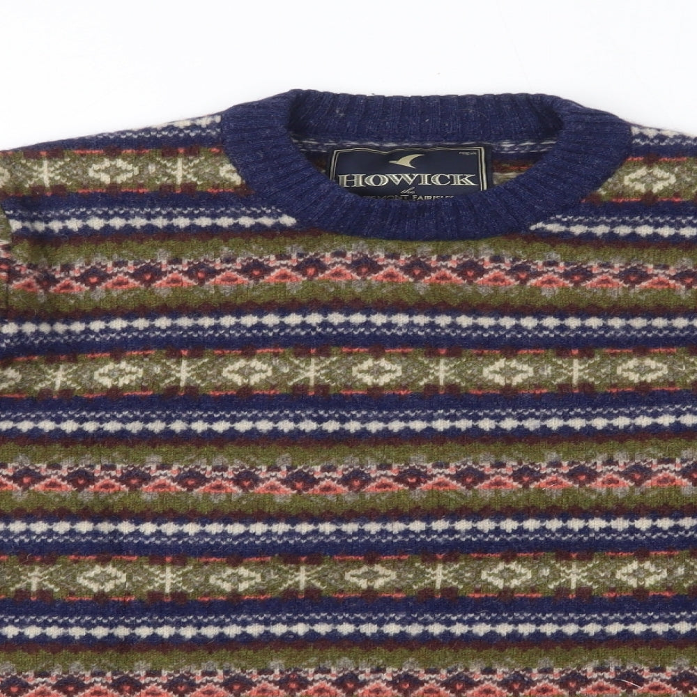 Howick Mens Multicoloured Round Neck Fair Isle Wool Pullover Jumper Size M