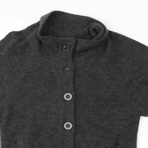 Cherry Womens Grey Roll Neck  Wool Cardigan Jumper Size M
