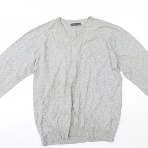 NEXT Mens Grey V-Neck  Cotton Pullover Jumper Size M