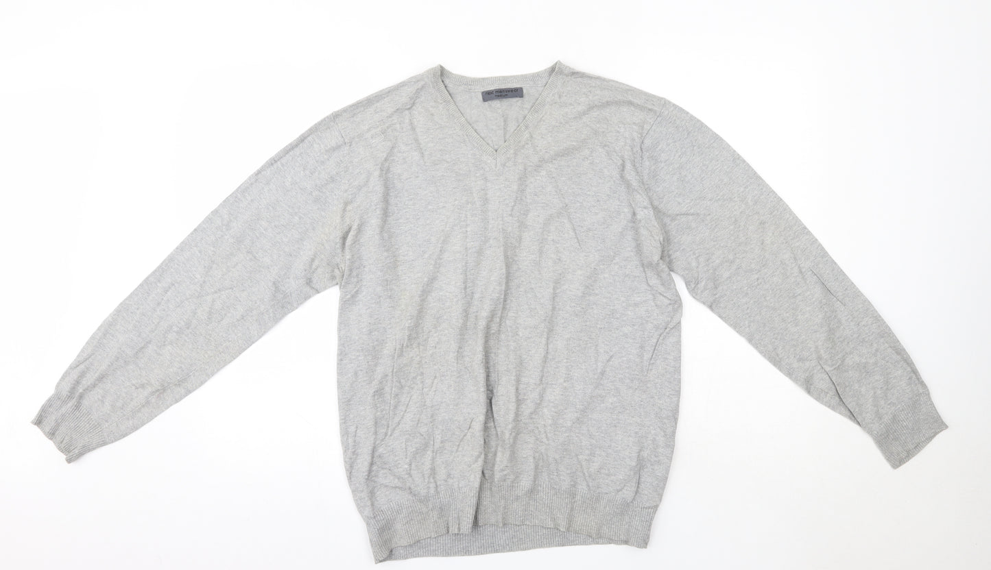 NEXT Mens Grey V-Neck  Cotton Pullover Jumper Size M