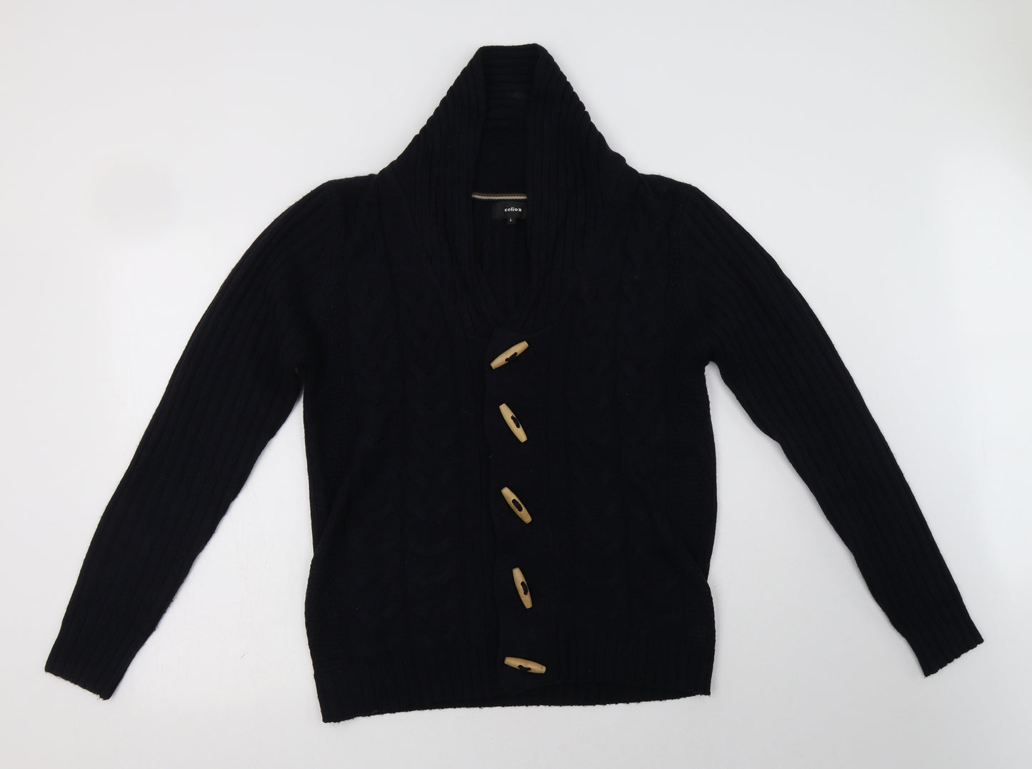 Celio Womens Blue Collared  Acrylic Cardigan Jumper Size L