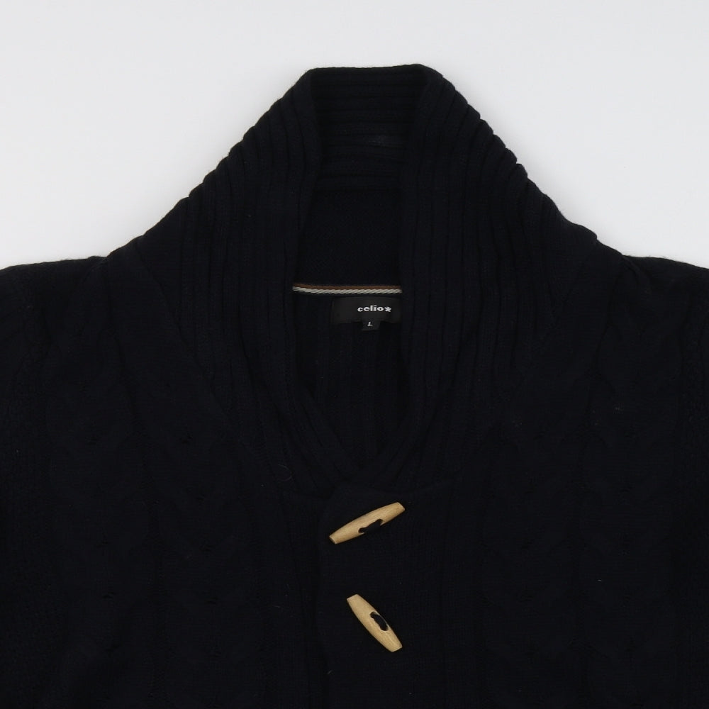 Celio Womens Blue Collared  Acrylic Cardigan Jumper Size L