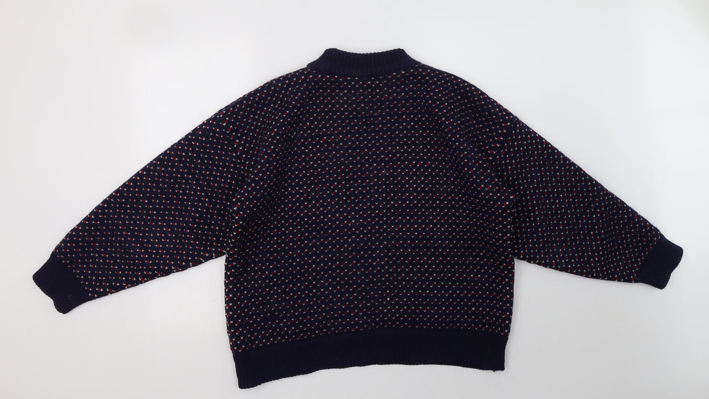 Ecoss Womens Blue Crew Neck Geometric Wool Pullover Jumper Size M