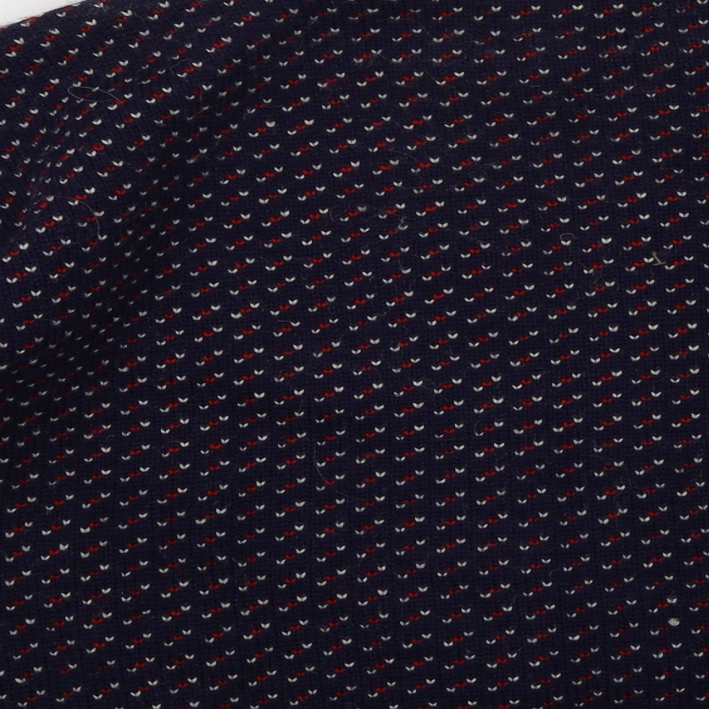 Ecoss Womens Blue Crew Neck Geometric Wool Pullover Jumper Size M