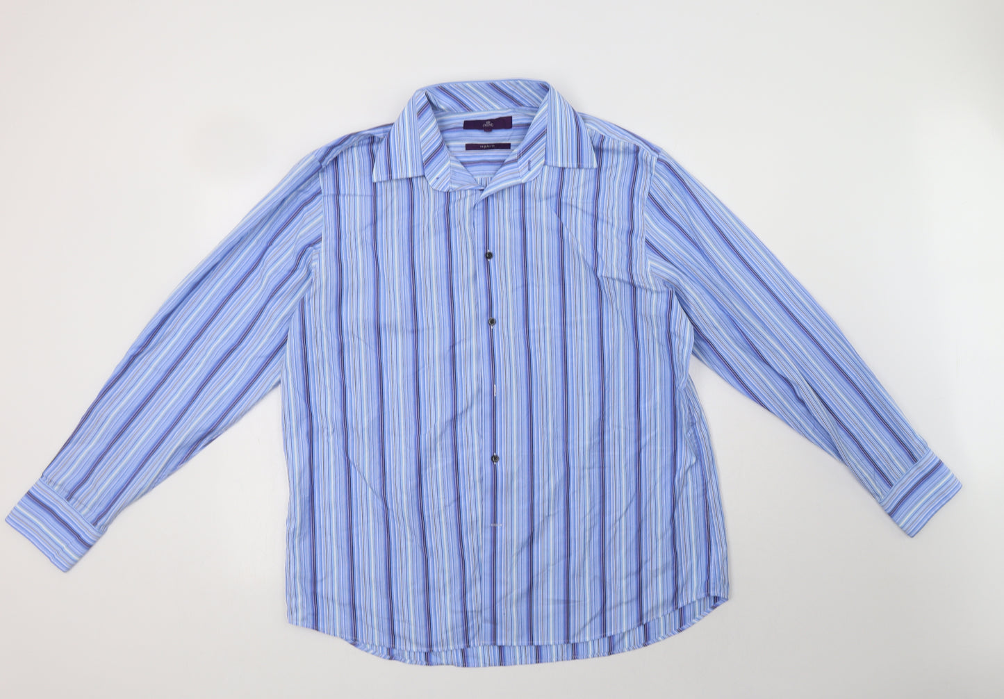 NEXT Mens Blue Striped Cotton  Dress Shirt Size 17 Collared Button