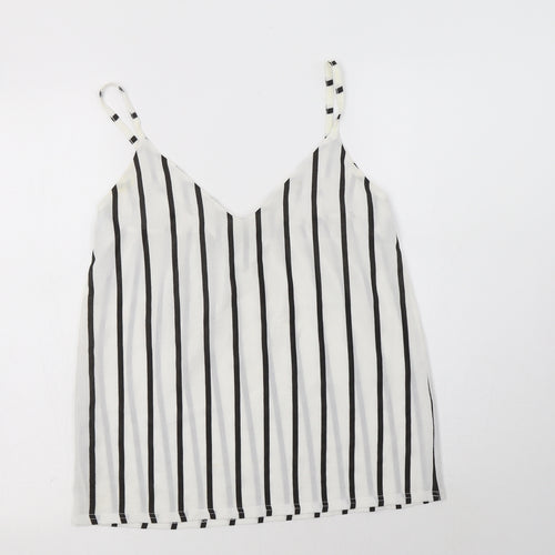 Figa Womens White Striped Polyester Camisole Tank Size S V-Neck