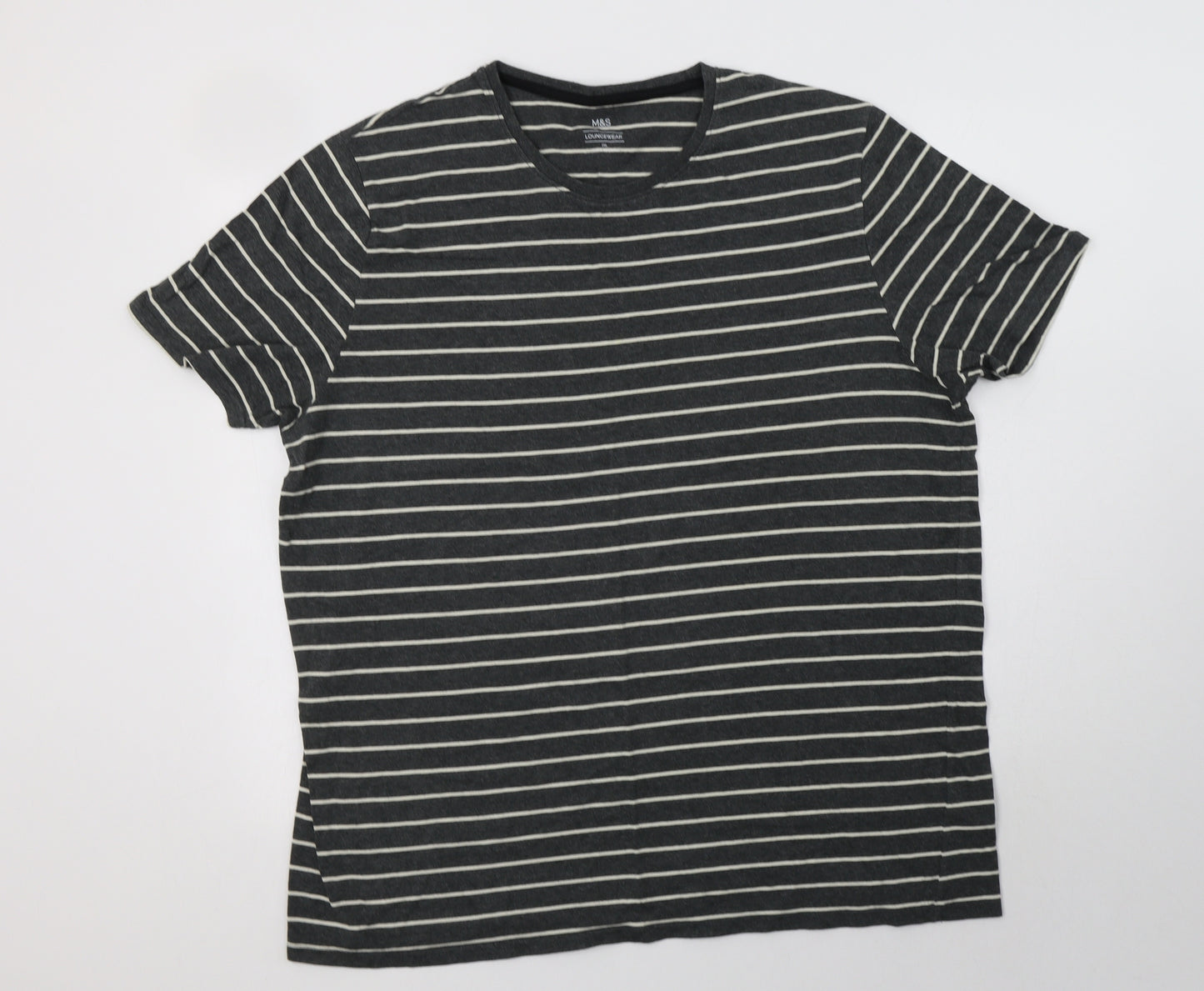 M&S Mens Grey Striped Cotton  Pyjama Top Size 2XL