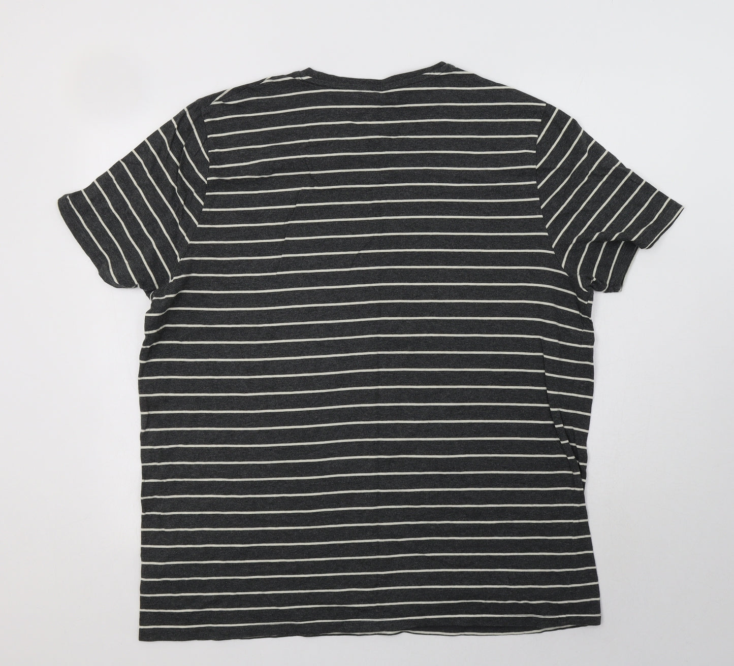 M&S Mens Grey Striped Cotton  Pyjama Top Size 2XL