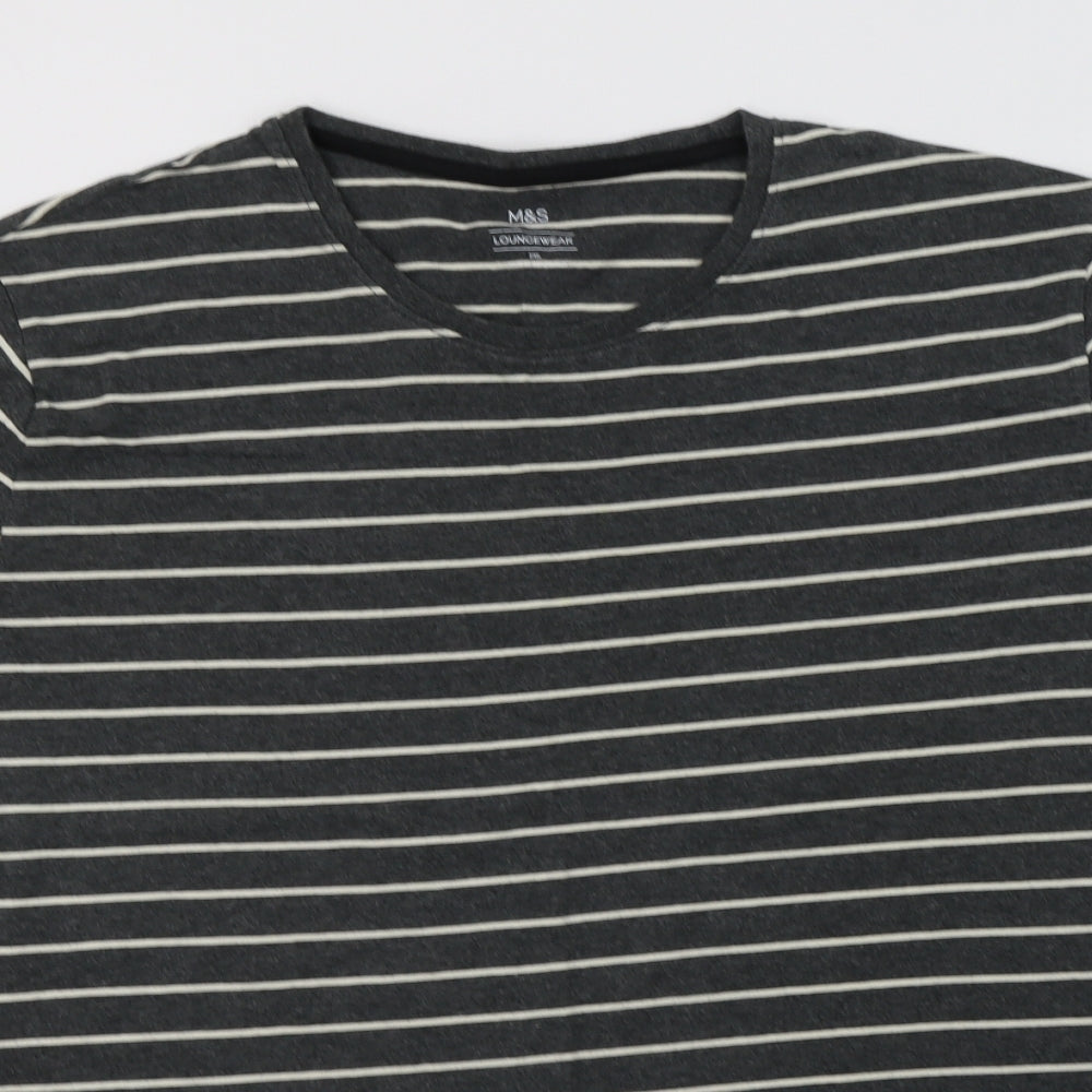 M&S Mens Grey Striped Cotton  Pyjama Top Size 2XL