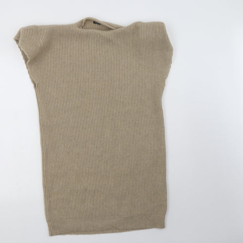 Nasty Gal Womens Beige  Acrylic Jumper Dress  Size S  Mock Neck  - Shoulder Pads