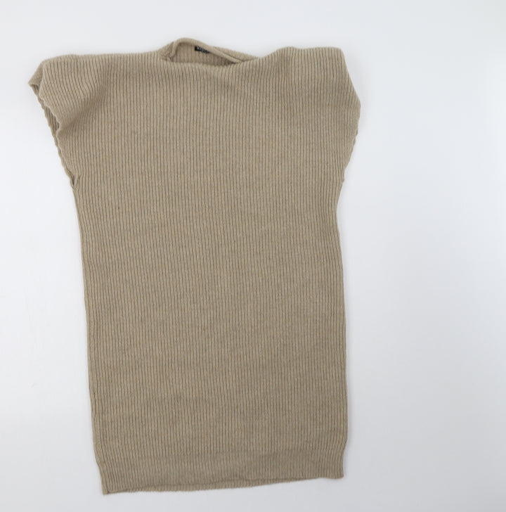 Nasty Gal Womens Beige  Acrylic Jumper Dress  Size S  Mock Neck  - Shoulder Pads