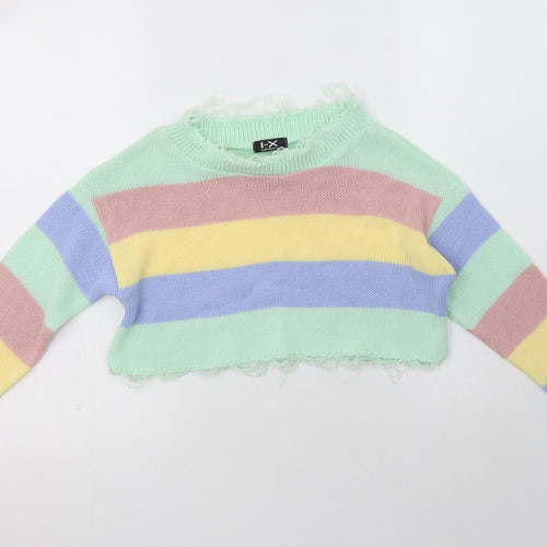 I-X London Womens Multicoloured Crew Neck Striped Acrylic Henley Jumper Size S   - Cropped