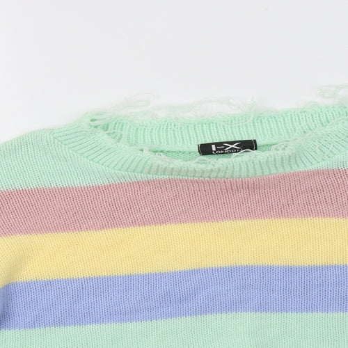 I-X London Womens Multicoloured Crew Neck Striped Acrylic Henley Jumper Size S   - Cropped