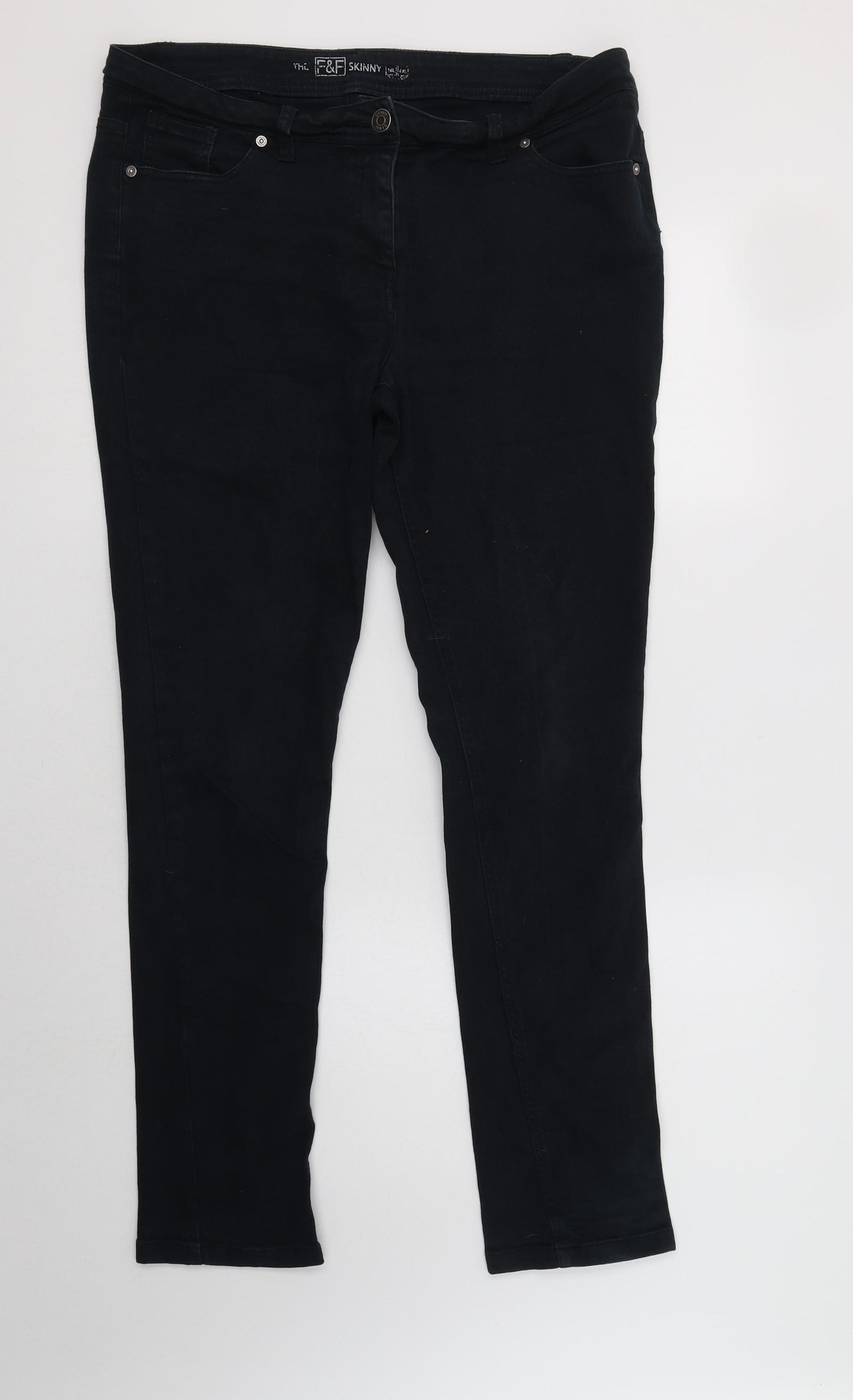 F&F Womens Blue  Cotton Skinny Jeans Size 16 L31 in Regular Button