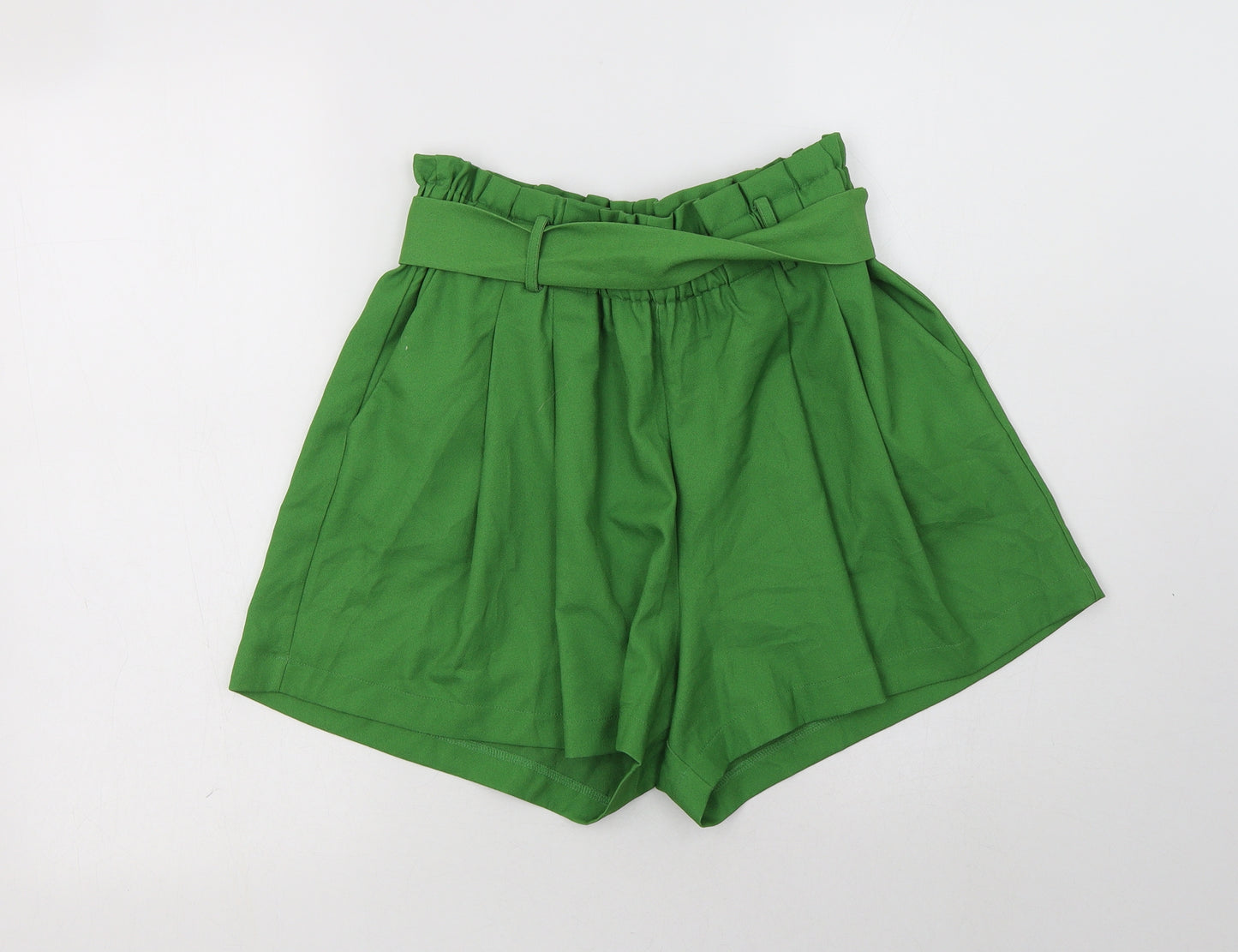 Forever Unique Womens Green  Polyester Paperbag Shorts Size 10 L3 in Regular
