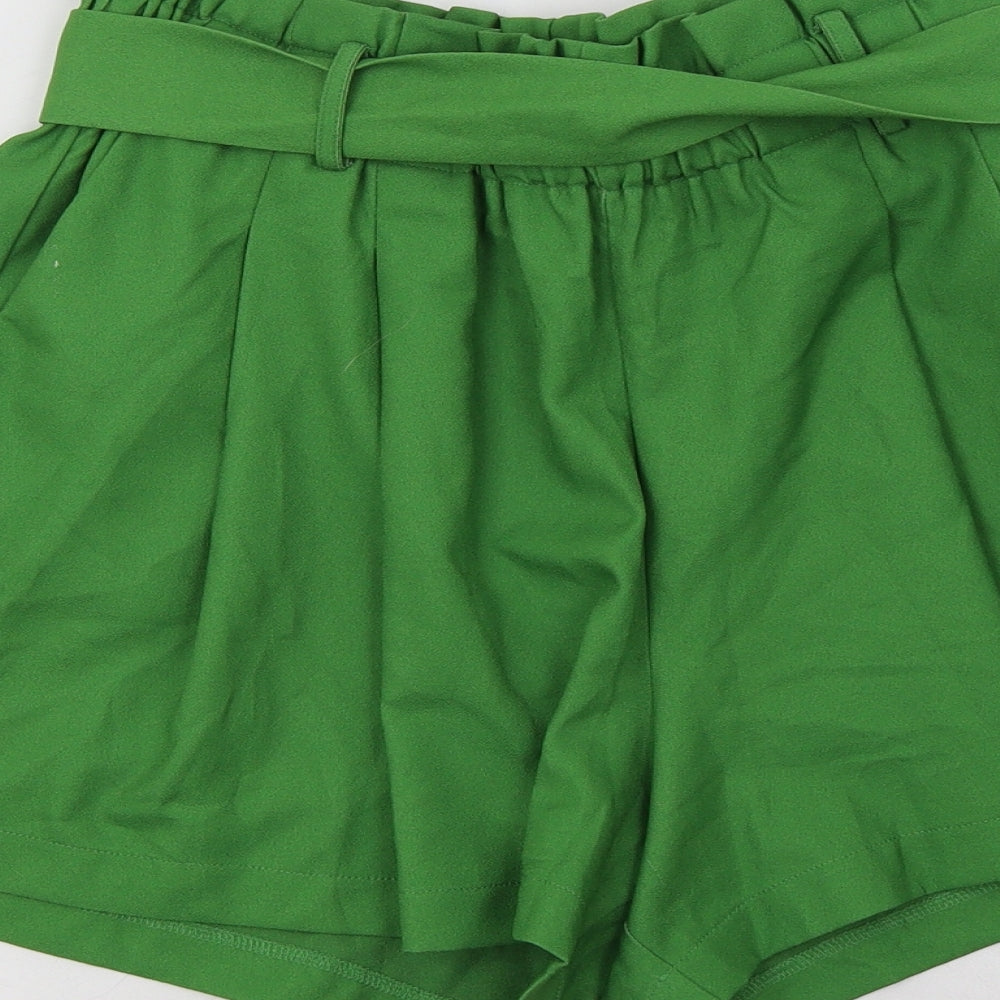 Forever Unique Womens Green  Polyester Paperbag Shorts Size 10 L3 in Regular