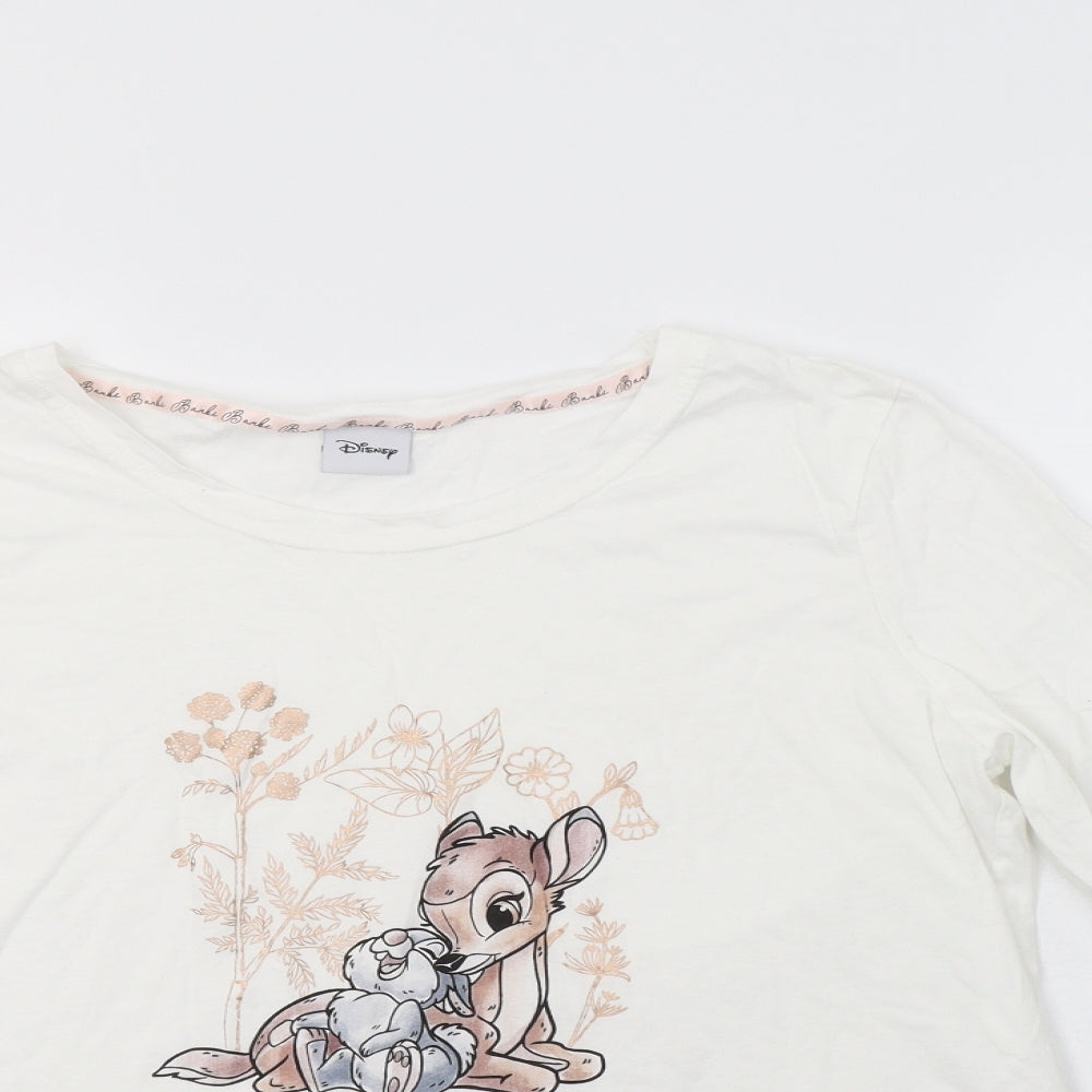 F&F Womens White  Cotton Top Pyjama Top Size 14   - Bambi