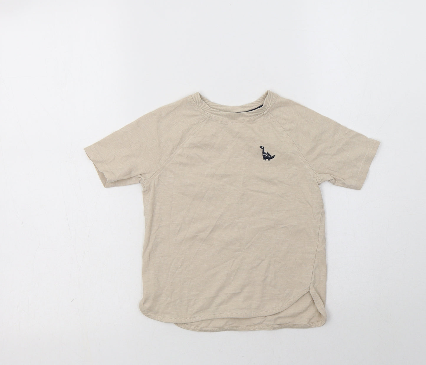 George Boys Beige  Cotton Basic T-Shirt Size 3-4 Years Crew Neck  - Dino