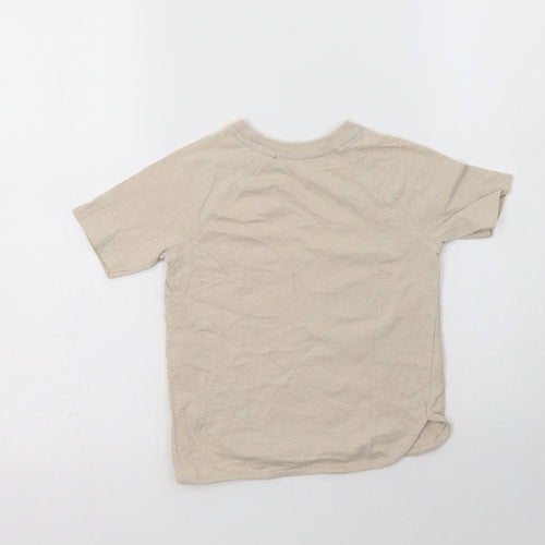 George Boys Beige  Cotton Basic T-Shirt Size 3-4 Years Crew Neck  - Dino