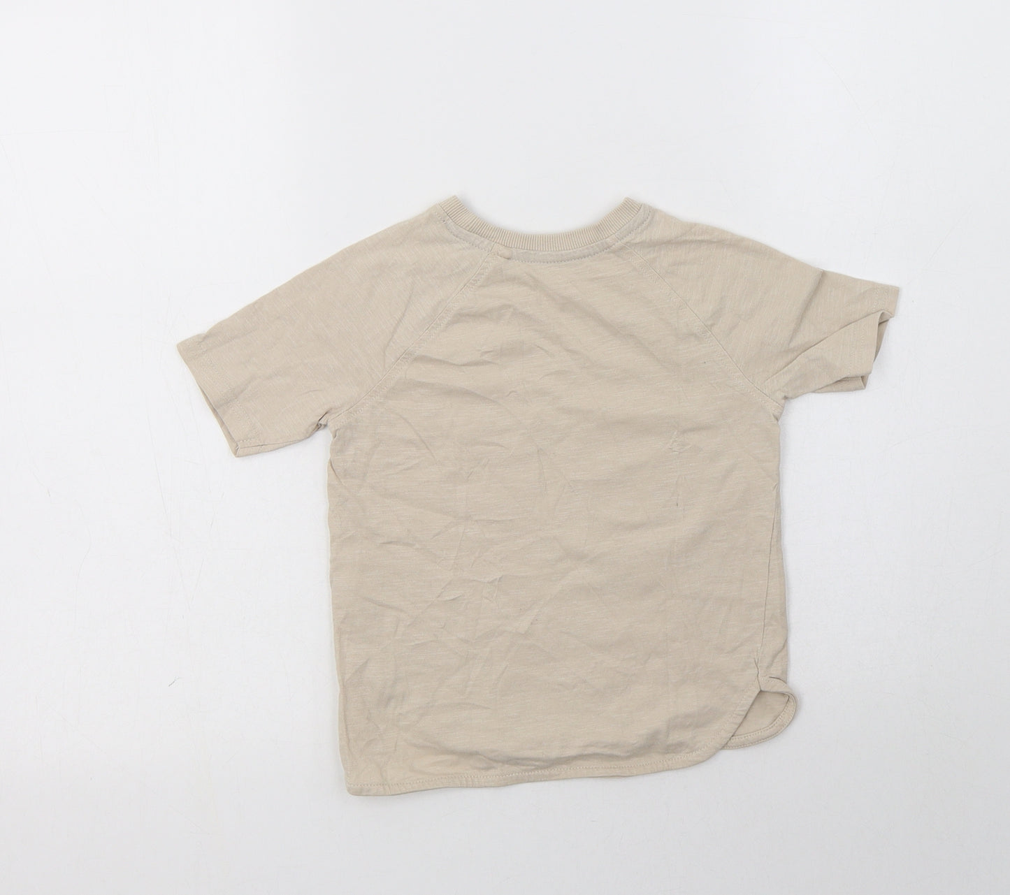 George Boys Beige  Cotton Basic T-Shirt Size 3-4 Years Crew Neck  - Dino