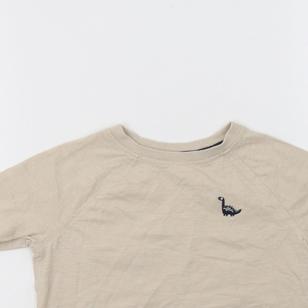 George Boys Beige  Cotton Basic T-Shirt Size 3-4 Years Crew Neck  - Dino