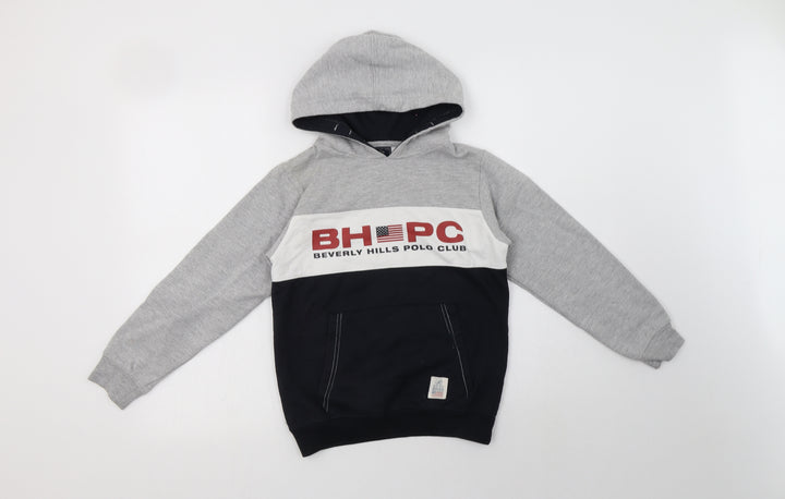 Beverly Hills Polo Club Boys Grey Colourblock Cotton Pullover Hoodie Size 9-10 Years