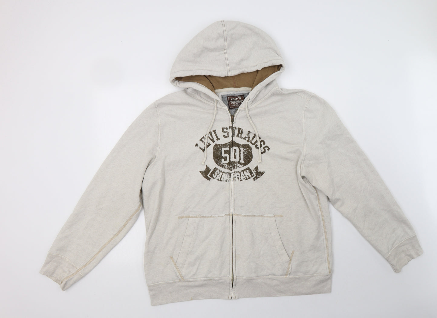Levi's Mens Beige  Cotton Full Zip Hoodie Size XL