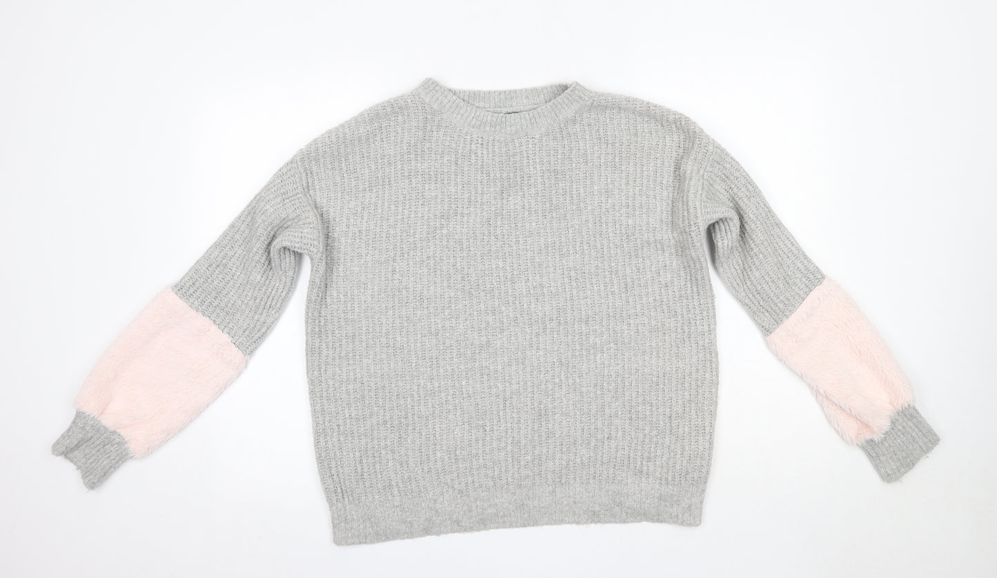 Primark Womens Grey Round Neck  Acrylic Pullover Jumper Size M