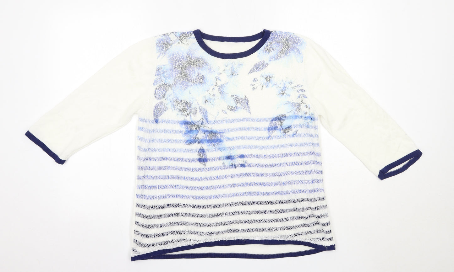 Preworn Womens Blue Round Neck Floral Acrylic Pullover Jumper Size M   - Striped