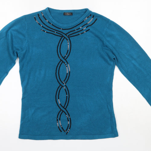 BM Womens Blue Round Neck  Acrylic Pullover Jumper Size S