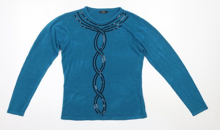 BM Womens Blue Round Neck Acrylic Pullover Jumper Size S