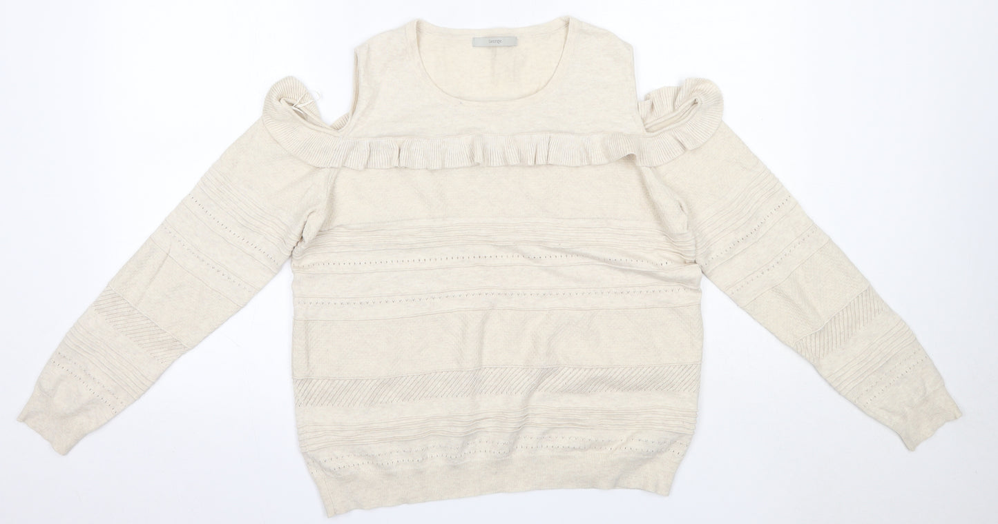 George Womens Beige Round Neck  Cotton Pullover Jumper Size 12