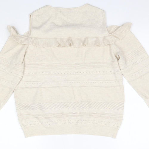 George Womens Beige Round Neck  Cotton Pullover Jumper Size 12