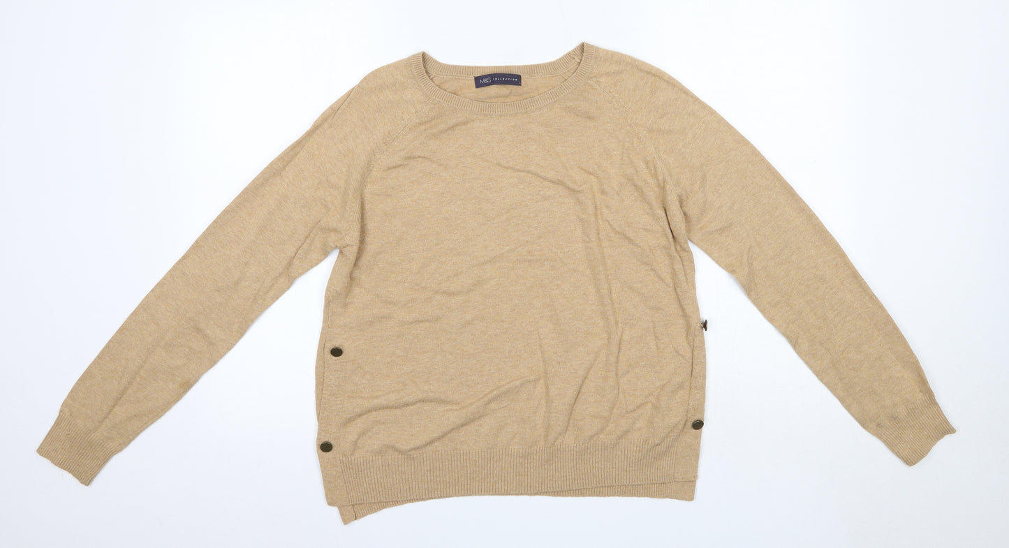 M&S Womens Brown Round Neck  Cotton Pullover Jumper Size M