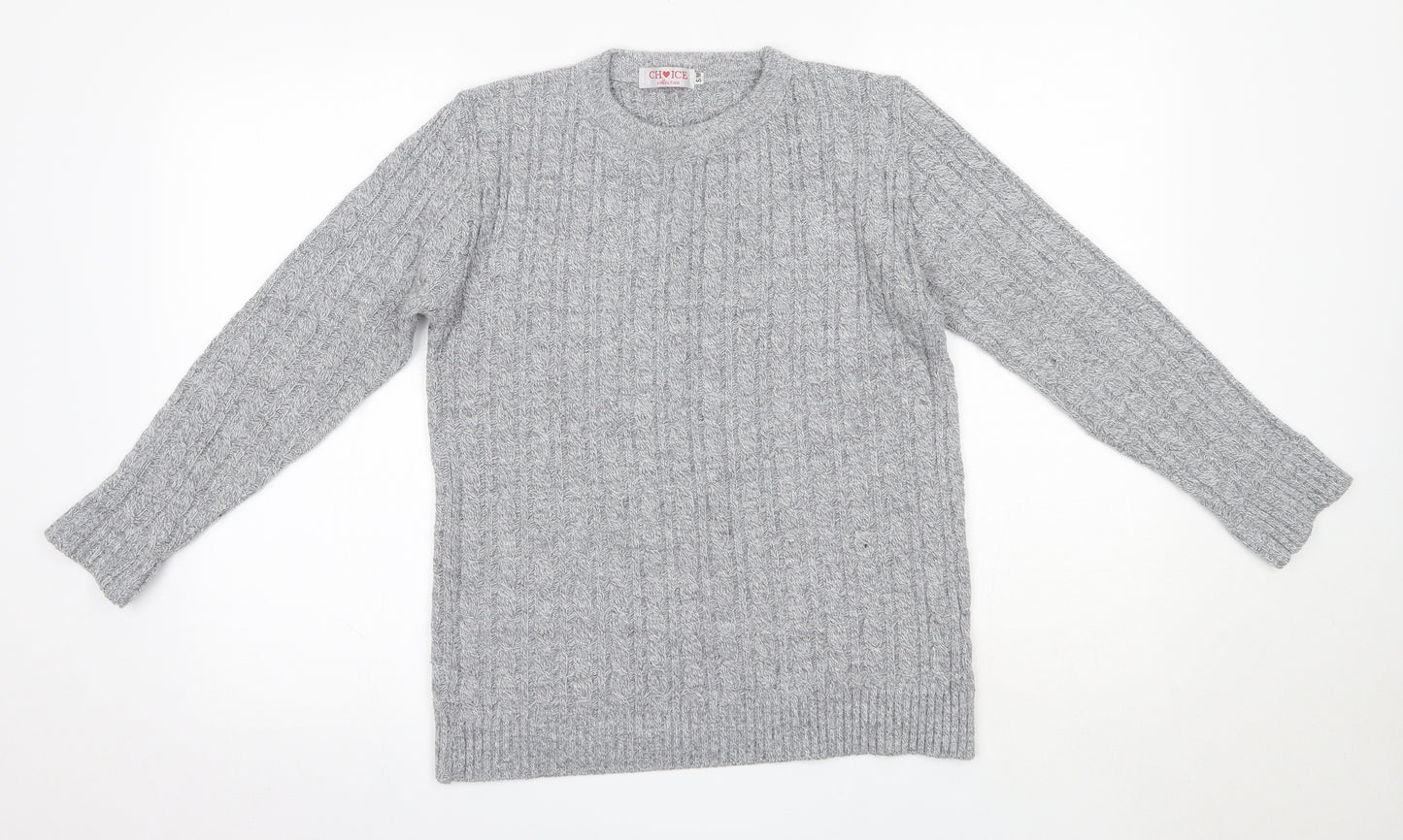 Choice Womens Grey Round Neck  Acrylic Pullover Jumper Size S
