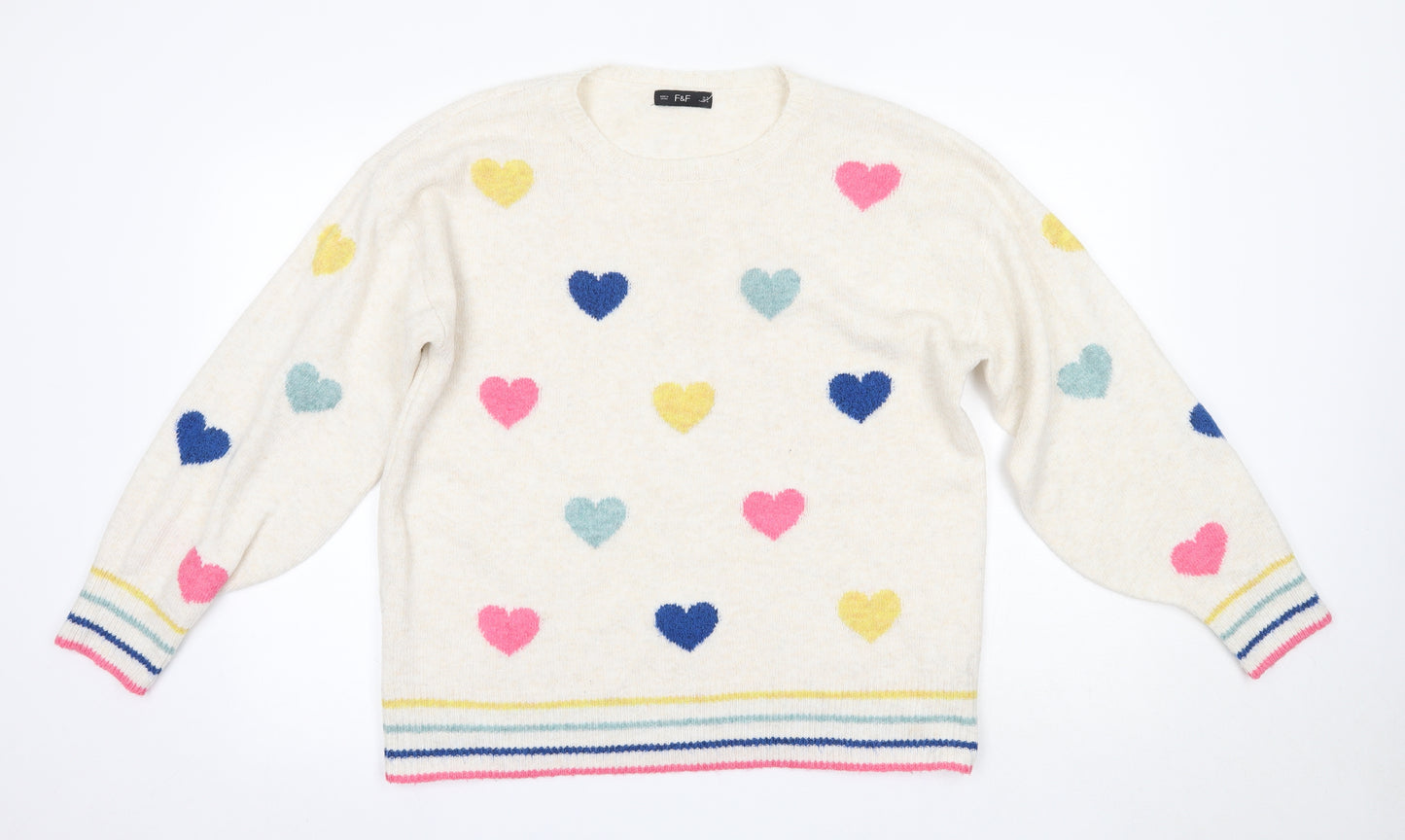 F&F Womens Multicoloured Round Neck  Polyester Pullover Jumper Size 14