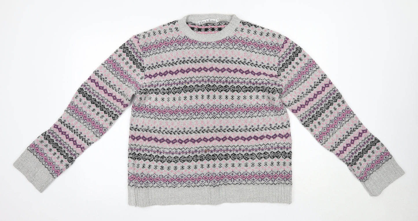 Pue & Natural Womens Multicoloured Round Neck Fair Isle Acrylic Pullover Jumper Size L
