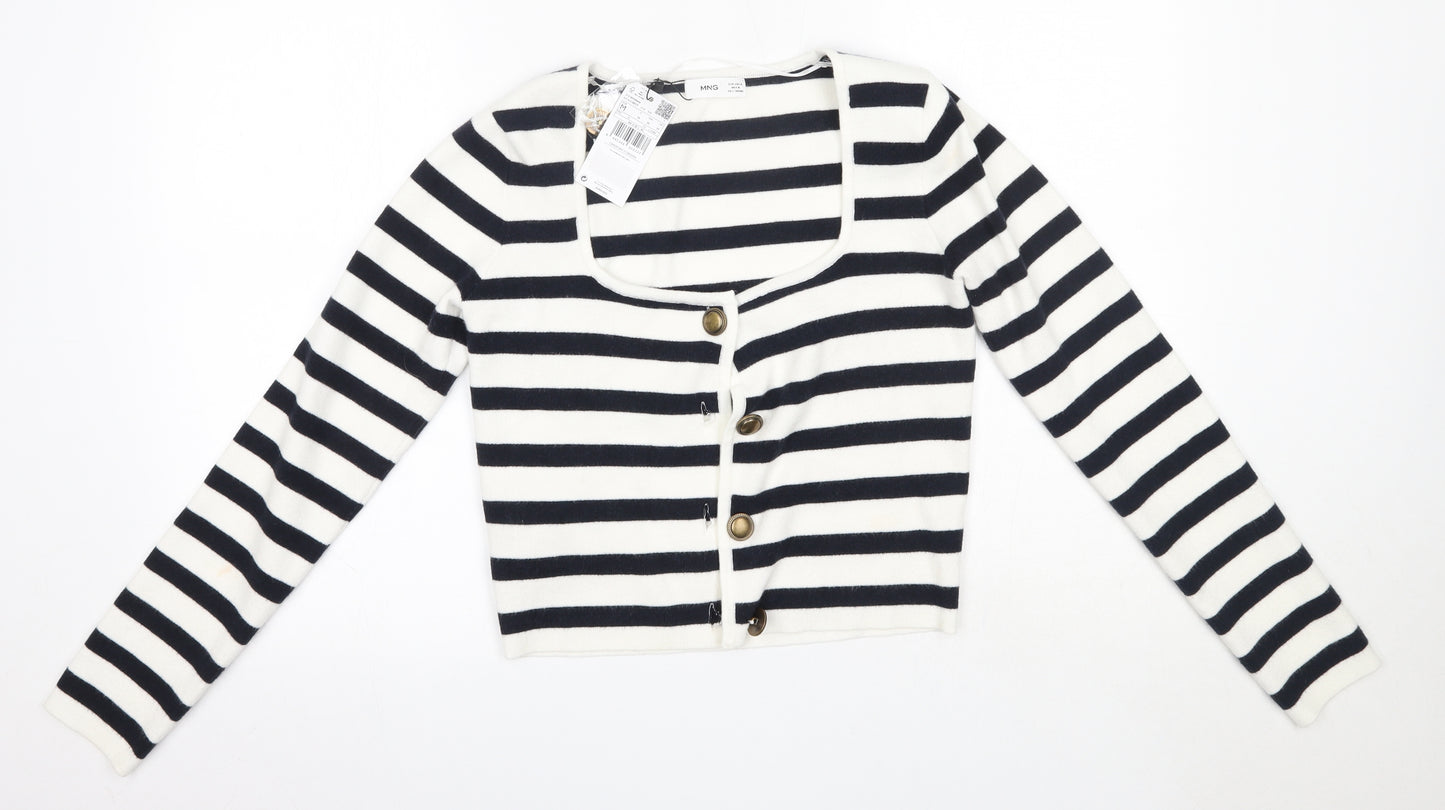 Mango Womens Multicoloured Round Neck Striped Viscose Cardigan Jumper Size M