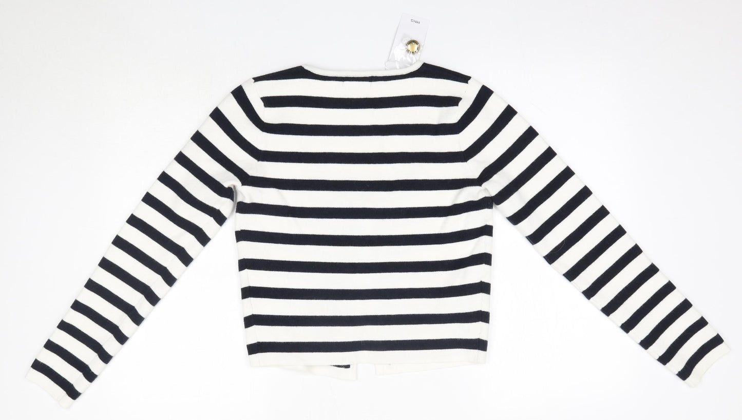 Mango Womens Multicoloured Round Neck Striped Viscose Cardigan Jumper Size M