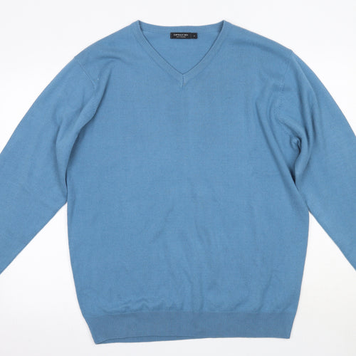 Capsule Mens Blue V-Neck  Acrylic Pullover Jumper Size L